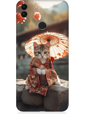 Teknomeg Huawei Honor 8c Uyumlu Geyşa Kıyafetli Kedi Desenli Silikon Kılıf