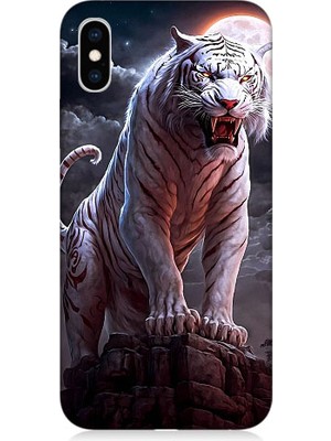 Teknomeg Apple iPhone x Uyumlu Beyaz Savaşçı Kaplan Tiger Desenli Silikon Kılıf