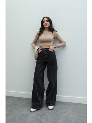 Havoş Antrasit Yıkamalı Wide Leg Jean