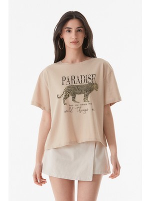 FullaModa Paradise Baskılı Oversize Tişört