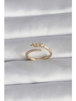 Stil Love Pirinç Gold Renk Zirkon Taş Detay Kalp Model Kadın Yüzük