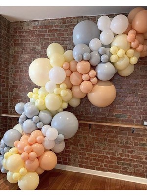 Organizasyon Pazarı Zincir Balon Seti Makaron Somon-Makaron Sarı-Beyaz-Gri 4 Renk 60 Adet + Balon Şeridi