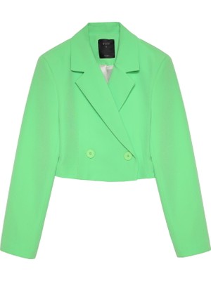 Quzu Kruvaze Crop Blazer Ceket Yeşil