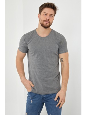 Erkek Düz Slim Fit Likralı T-Shirt