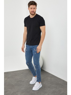 Erkek Düz Slim Fit Likralı T-Shirt