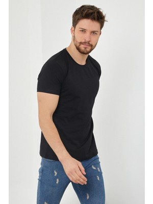 Erkek Düz Slim Fit Likralı T-Shirt