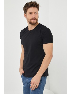 Erkek Düz Slim Fit Likralı T-Shirt