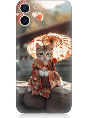 Teknomeg Apple iPhone 12 Mini Uyumlu Geyşa Kıyafetli Kedi Desenli Silikon Kılıf