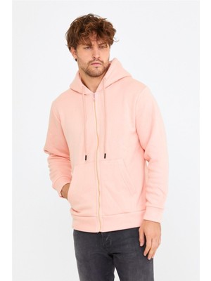 Tarz Cool Pembe Erkek Fermuarlı Kapüşonlu Sweat