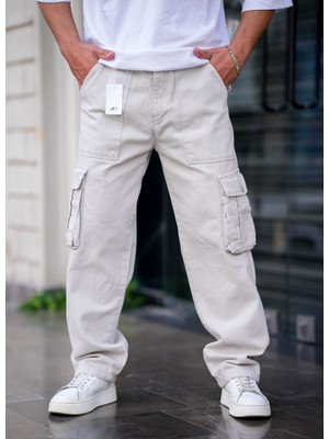 Tarz Cool Erkek Kargo Cep Baggy Pantolon Günlük Desenli Gri Renkli Konforlu Model