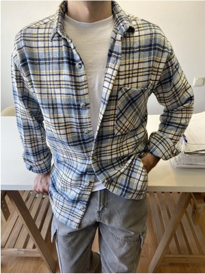 Tarz Cool Erkek Füme-Indigo Çift Cep Kapaklı Slim Fit Oduncu Gömlek