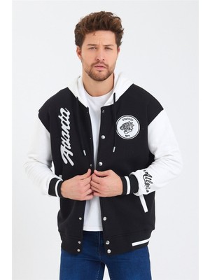 Tarz Cool Erkek Yeşil Nakışlı Kapüşonlu Kolej Ceket