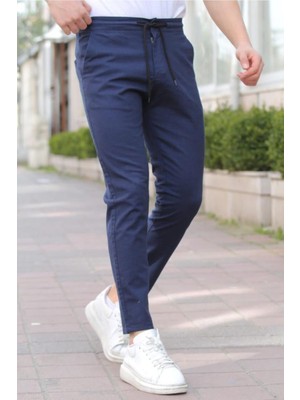 Tarz Cool Siyah Erkek Eganis Ipli Jogger Düğmeli Kumaş Pantolon