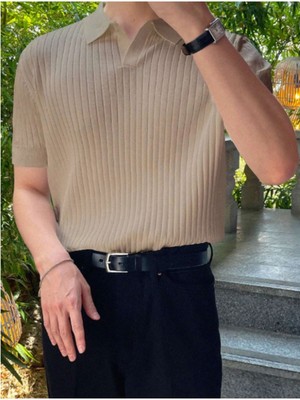 Tarz Cool Erkek Fitilli Polo Yaka Triko T-Shirt