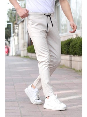 Tarz Cool Siyah Erkek Eganis Ipli Jogger Düğmeli Kumaş Pantolon