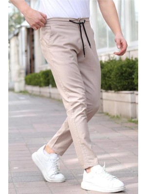 Tarz Cool Siyah Erkek Eganis Ipli Jogger Düğmeli Kumaş Pantolon