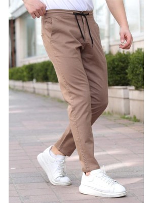 Tarz Cool Siyah Erkek Eganis Ipli Jogger Düğmeli Kumaş Pantolon