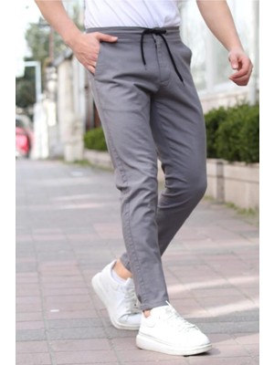 Tarz Cool Siyah Erkek Eganis Ipli Jogger Düğmeli Kumaş Pantolon