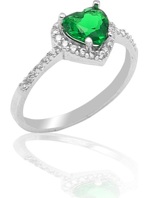 Midyat Nurtaş Gümüş Kalp Kesim Zümrüt 925 Ayar Gümüş Aşk Yüzüğü 201022849