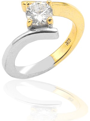 Midyat Nurtaş Gümüş Kristal Kesim Gold Kaplama 925 Ayar Gümüş Tektaş Yüzük 201022855