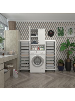 Kenz Life  Çamaşır Makinesi Dolabı Avdotyasepetduble Byz 10 Lu Banyo Arkalıksız Kurutma Bulaşık