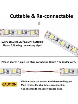 Qisem Metre 12V Monokrom Işık Şeridi-Beyaz Işık Tutkalı Su Geçirmez (Yurt Dışından)