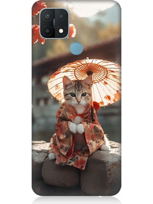 Teknomeg Oppo A15 Uyumlu Geyşa Kıyafetli Kedi Desenli Silikon Kılıf