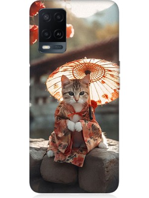 Teknomeg Oppo A54 Uyumlu Geyşa Kıyafetli Kedi Desenli Silikon Kılıf