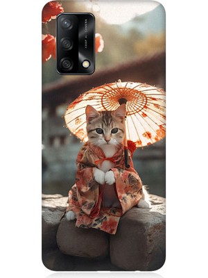 Teknomeg Oppo A74 Uyumlu Geyşa Kıyafetli Kedi Desenli Silikon Kılıf