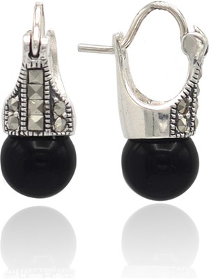 Midyat Nurtaş Gümüş Oniks ve Markazit Taşlı 925 Ayar Bayan Gümüş Küpe 201022869