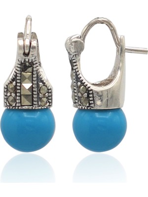 Midyat Nurtaş Gümüş Firuze ve Markazit Taşlı 925 Ayar Bayan Gümüş Küpe 201022871