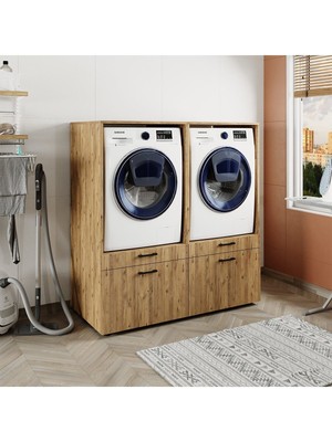 T Designo Has Banyo Dolabı-Çok Amaçlı-Çamaşır Makinesi ve Kurutma Makinesi Dolabı, 2li
