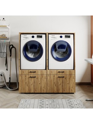 T Designo Has Banyo Dolabı-Çok Amaçlı-Çamaşır Makinesi ve Kurutma Makinesi Dolabı, 2li