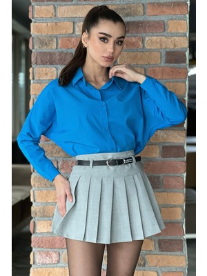 Julude Mavi Kadın Salaş Basic Gömlek P-00001653