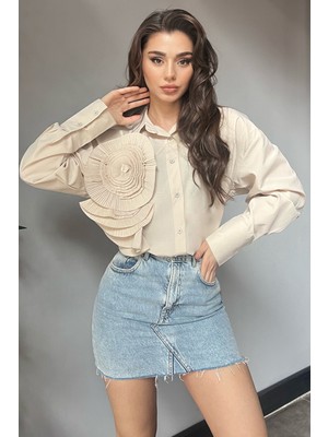 Julude Bej Gül Detaylı Tarz Kadın Gömlek P-00009061