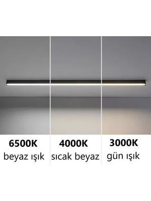 RulTech Linear Lineer 60cm Siyah Kasa Beyaz Işık 6500K Ledli Sarkıt Modern Led Avize, Salon, Mutfak, Masa Üstü Avize