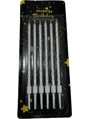 Kidspartim Spiral Gümüş Ince Mum 14 cm 6 Lı