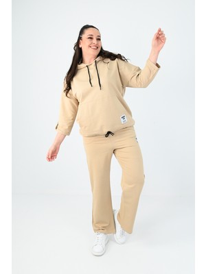 Koza Kadın Büyük Beden Kanguru Cep Detaylı Eşofman Takımı 8026-24