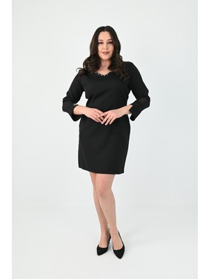 Koza Kadın Büyük Beden Boncuk Işleme Detaylı Elbise 5201-25
