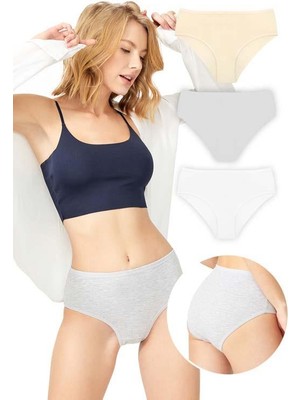 Cottonhill Beauty Cottonhill Basic Klasik Pamuklu Geniş Kenarlı Bato Külot 3'lü Paket -3