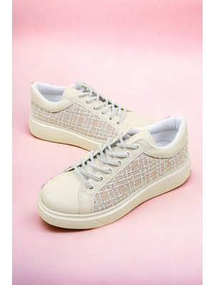 Birikon Cilt-Tekstil Garnili Sneakers Bej