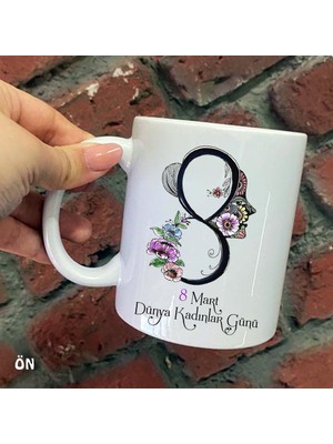 Hediyeci Abla Size Özel Çiçekli Renkli 8 Mart Dünya Kadınlar Günü Seramik Baskılı Kupa Bardaklar
