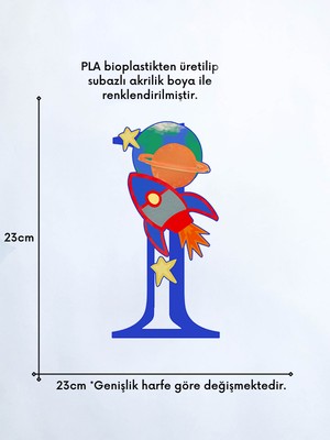 Alvina Atölye Uzay Figürlü Çocuk Odası Harf Duvar Dekoru - Bioplastik