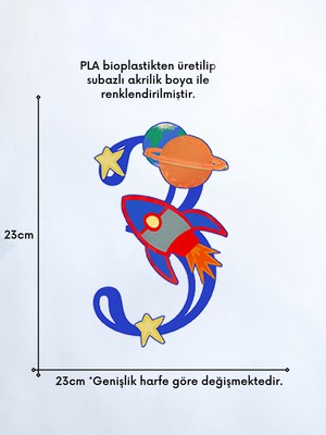 Alvina Atölye Uzay Figürlü Çocuk Odası Harf Duvar Dekoru - Bioplastik