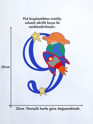 Alvina Atölye Uzay Figürlü Çocuk Odası Harf Duvar Dekoru - Bioplastik