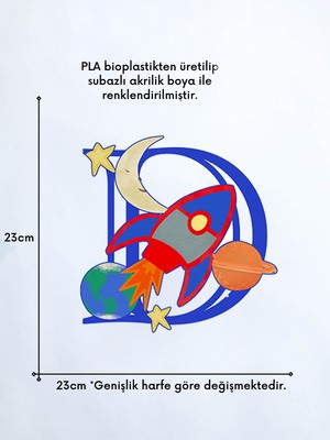 Alvina Atölye Uzay Figürlü Çocuk Odası Harf Duvar Dekoru - Bioplastik