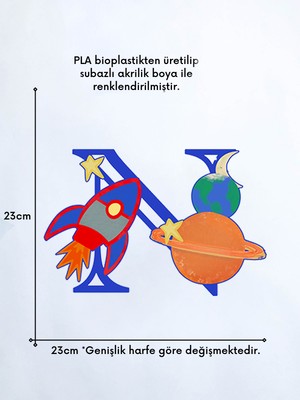 Alvina Atölye Uzay Figürlü Çocuk Odası Harf Duvar Dekoru - Bioplastik