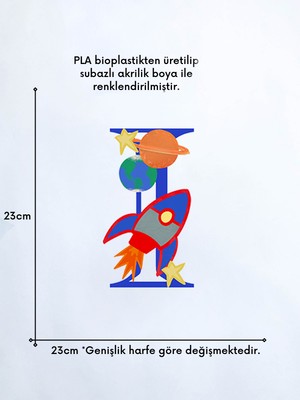 Alvina Atölye Uzay Figürlü Çocuk Odası Harf Duvar Dekoru - Bioplastik