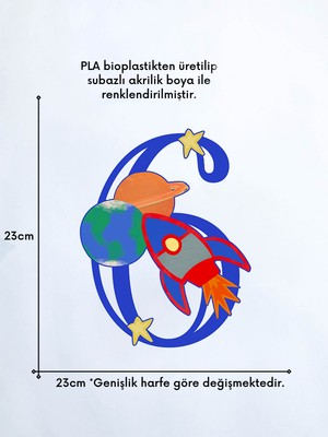 Alvina Atölye Uzay Figürlü Çocuk Odası Harf Duvar Dekoru - Bioplastik