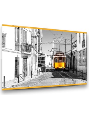 Glass Art Sarı Tramvay Yatay Cam Tablo